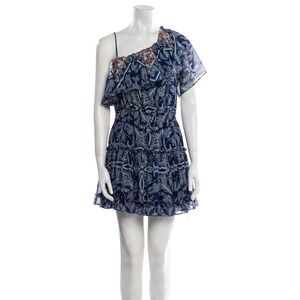 Misa Los Angeles Ezri One Shoulder Blue Paisley Mini Dress Made In‎ USA Small